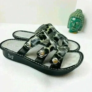 Alegria Dinah Animal Print Leather Platform Comfort Walking Sandals Size 7/38